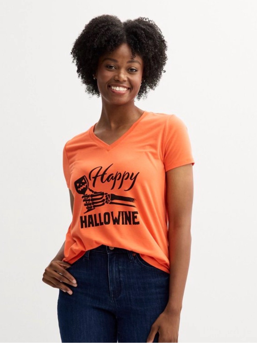 Freshman 'Happy Hallowine' V-neck Tee - Orange